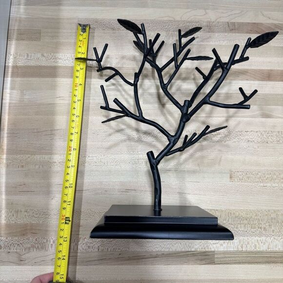 Black Metal Jewelry Tree Organizer – Branch & Leaf Design, 12x11” - Picture 4 of 5